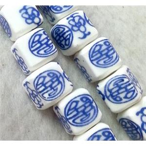 Porcelain beads, cube, approx 10x10x10mm, 3mm hole