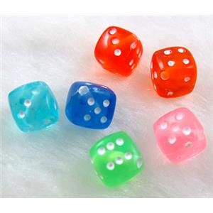 Colorful Plastic Dice Bead, cube, mixed color, corner-drilled, 8.5x8.5mm, 1000pcs