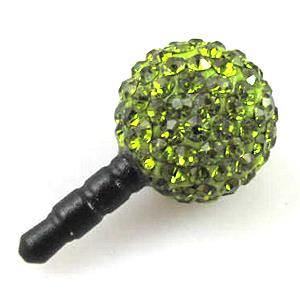 Earphone Jack Dust Cap Plug, fimo with mideast rhinestone, olive, 10mm dia,22mm length