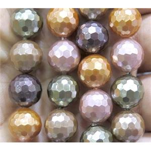 Pearlized Shell Bead, faceted round, approx 14mm dia