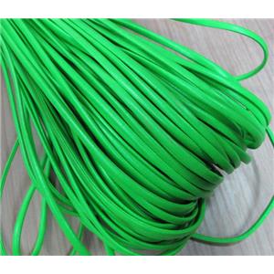 PU leather Cord, flat, green, approx 4mm wide