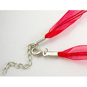 Waxed Necklace Cord, Ribbon, lobster clasp, Red, 16 inch length, ribbon:9mm,waxed wire:1mm