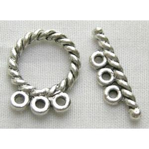 Tibetan Silver Toggle Clasps For Three String, ring:12.5mm dia, bar:18mm length