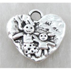 Tibetan Silver heart pendant, Lead free and nickel Free, 16mm wide