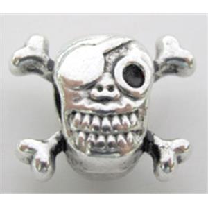 Tibetan Silver Skull Charm beads, lead free and nickel free, 15x13mm, approx 4.5mm hole