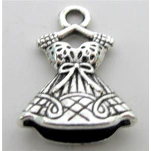 skirt corset, tibetan silver charms pendants, non-nickel, 15x22mm