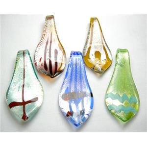 Mix Handmade Foil Glass leaf pendant, 20x60mm