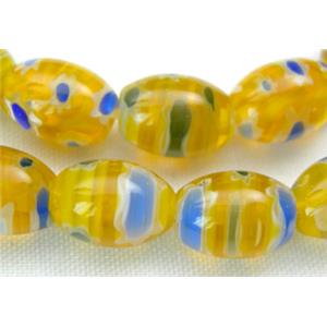 String of Millefiori Glass Rice Shape, 6x8mm, 50beads per st.
