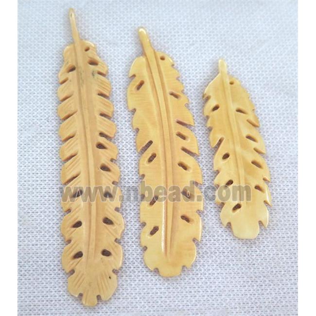 yellow cattle bone pendant without hole, feather