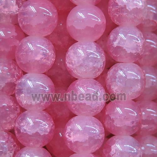 round pink Crackle Glass beads