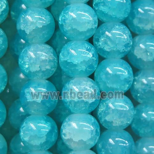 round aqua Crackle Glass beads