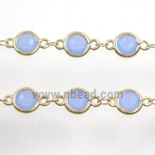 copper chain with blue Chinese crystal glass, gold plated