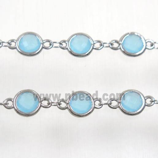 copper chain with aqua Chinese crystal glass, platinum plated
