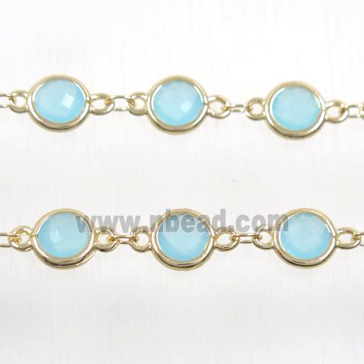 copper chain with aqua Chinese crystal glass, gold plated