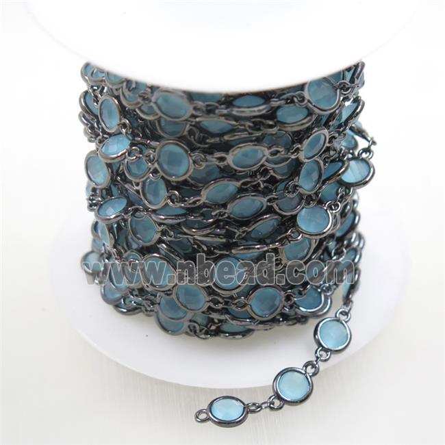 copper chain with aqua Chinese crystal glass, black plated