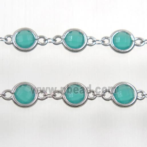 copper chain with green Chinese crystal glass, platinum plated