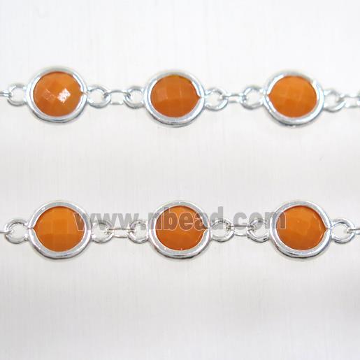 copper chain with orange Chinese crystal glass, silver plated