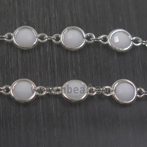 copper chain with white Chinese crystal glass, silver plated