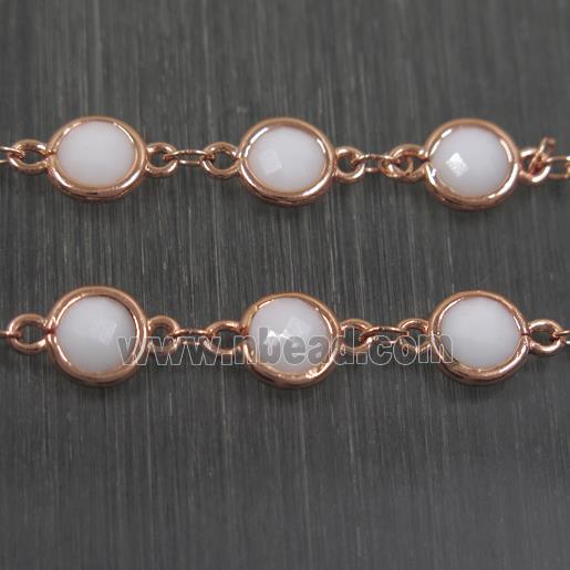 copper chain with white Chinese crystal glass, rose gold