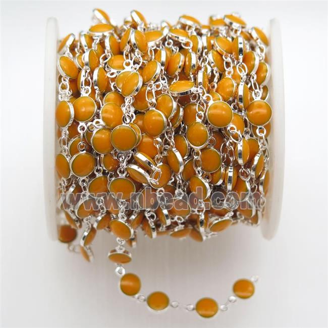 orange Porcelain Glass Chain, silver plated