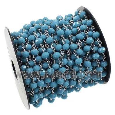 copper chain with blue crystal glass, platinum plated