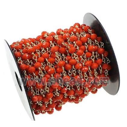 copper chain with red crystal glass, gold plated