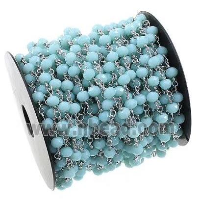 copper chain with blueturq crystal glass, platinum plated