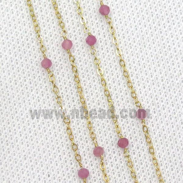copper chain with pink Tourmaline, gold plated