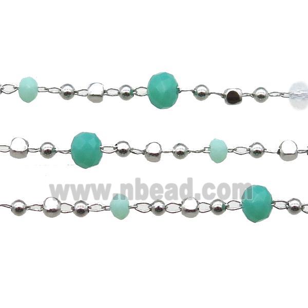 copper chain with crystal glass bead, faceted rondelle, platinum
