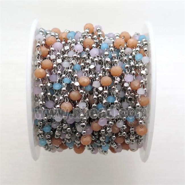 copper chain with crystal glass bead, faceted rondelle, platinum