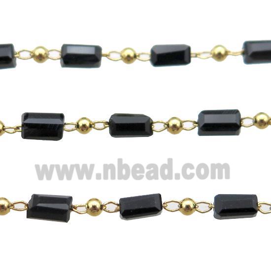 copper chain with black crystal glass beads, tube, gold plated