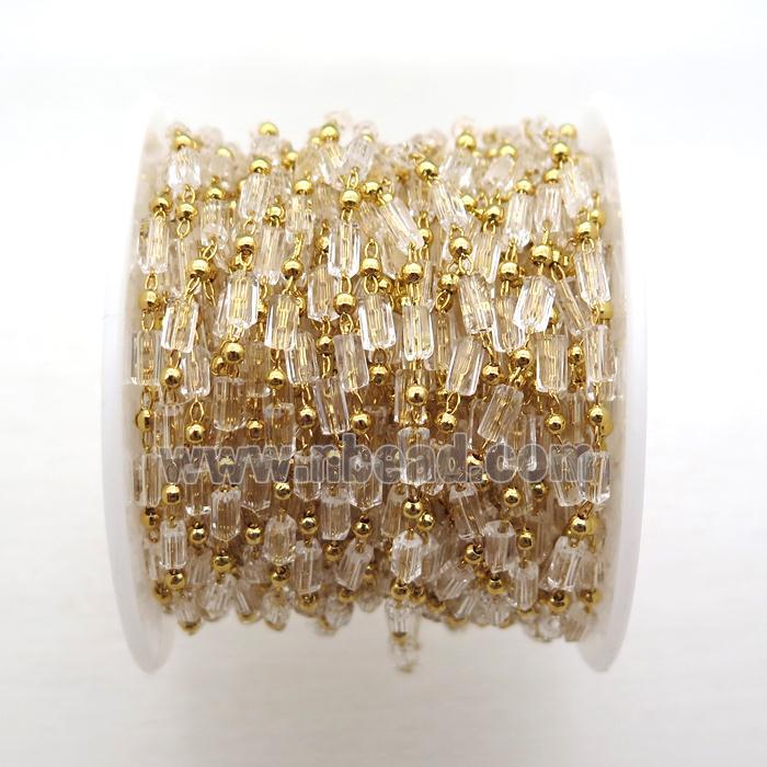 copper chain with crystal glass beads, tube, gold plated