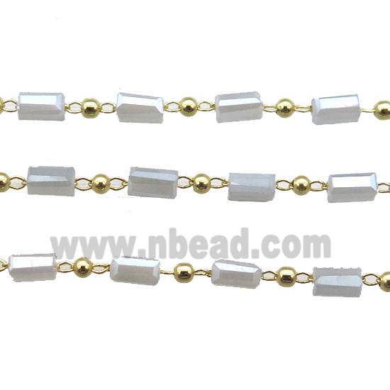 copper chain with crystal glass bead, tube, gold plated