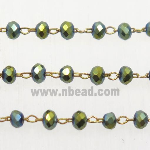 copper chain with green rondelle Chinese Crystal Glass beads