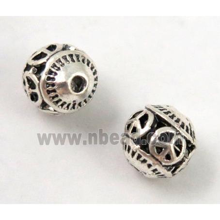 Tibetan silver round bead, non-nickel