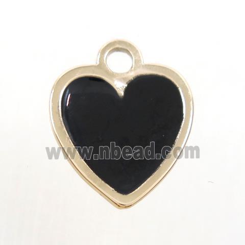copper heart pendant, black enamel, gold plated