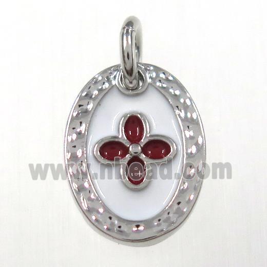 copper oval clover pendants, enamel, platinum plated