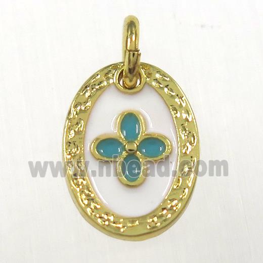 copper oval clover pendants, enamel, gold plated
