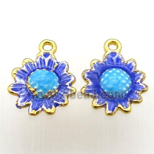 enameling copper sunflower pendant, gold plated