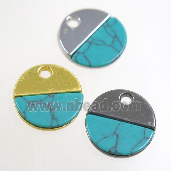 colorfast copper pendant paved turquoise, circle, mixed