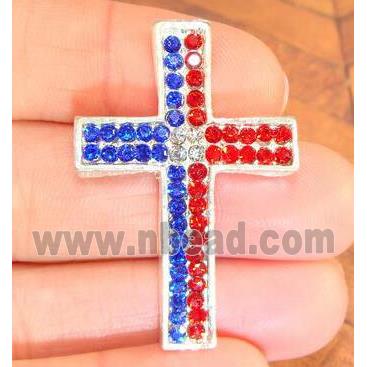 Alloy cross beads paved rhinestone, silver plated