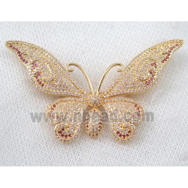 copper butterfly brooch paved zircon, gold plated