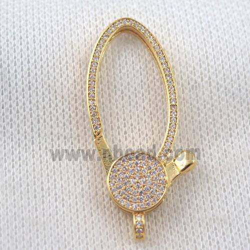 copper Lobster Clasp paved zircon, gold plated