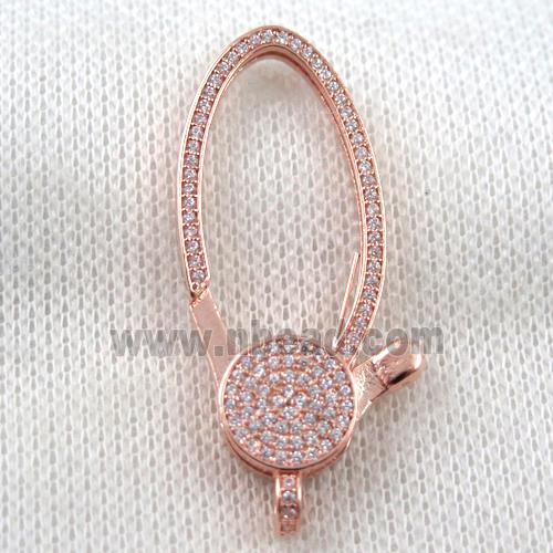 copper Lobster Clasp paved zircon, rose gold