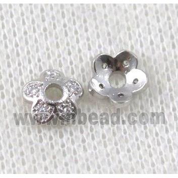 copper beadcaps paved zircon, platinum plated