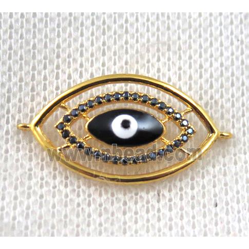 copper connector paved zircon with evil eye, gold plated
