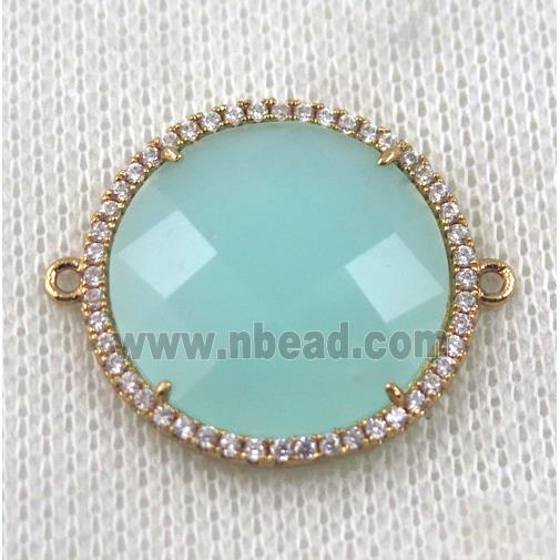 aqua Chinese Crystal Glass connector pave zircon, circle, gold plated