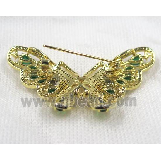 copper butterfly brooch paved zircon, gold plated