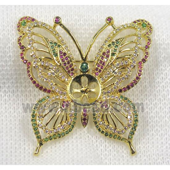 copper butterfly brooch paved zircon, gold plated