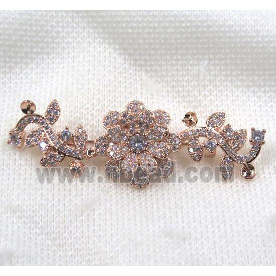 copper flower brooch paved zircon, rose gold
